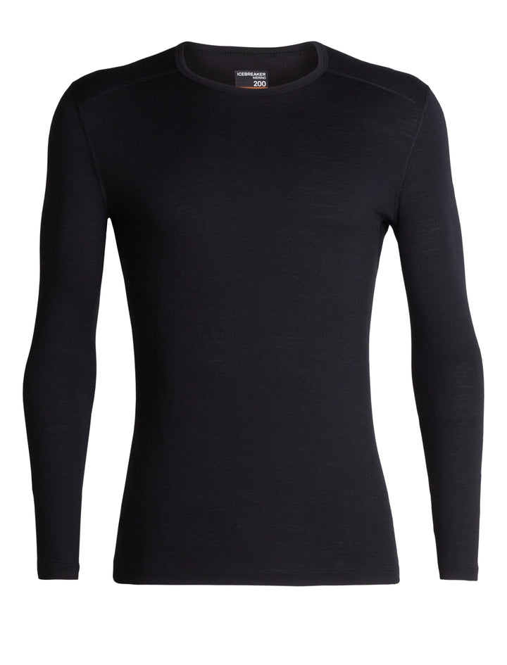 icebreaker Merino Base Layer Men's 200 Oasis Long Sleeve Crewe - Black