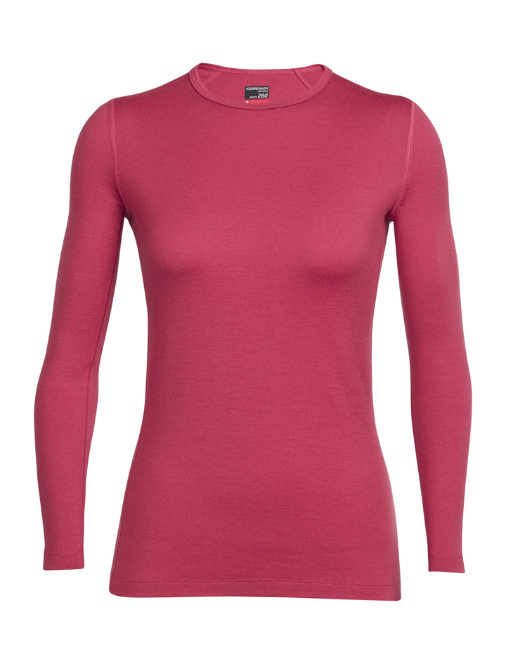 Icebreaker Base Layer Women's (IB 104037) Merino Wool 260 Tech Top Long Sleeve Crewe - Winter Outdoor Camping Trekking Hiking