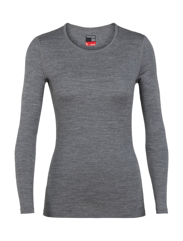 icebreaker Merino Base Layer Women's 260 Tech Top Long Sleeve Crewe - Grey Prism