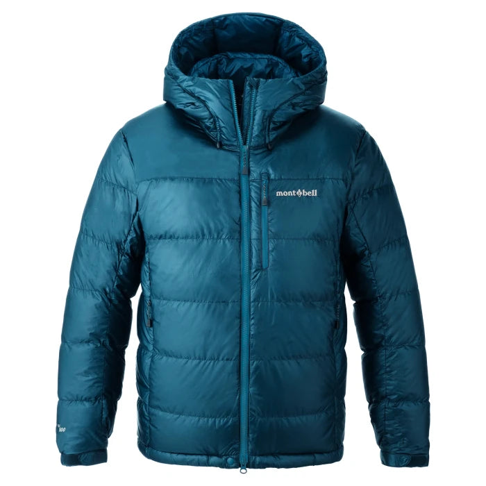 Montbell Down Jacket Men's Alpine Down Parka With Hood - 800 Fill in Blue Green