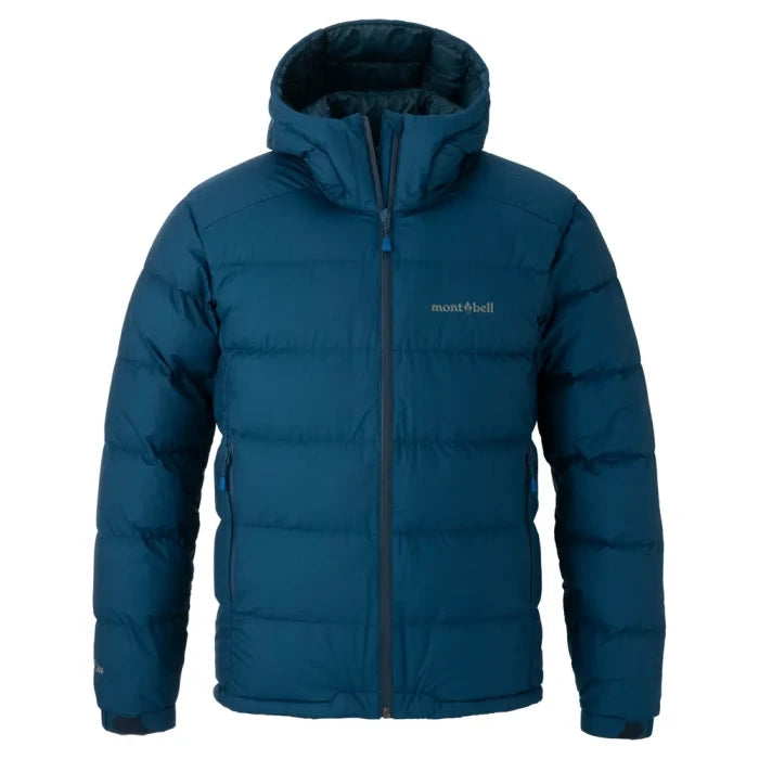 Montbell Down Jacket Men's Permafrost Light Down Parka With Hood - DRY-TEC in Blue Green