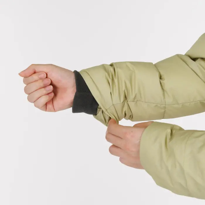 Montbell Cortina Down Coat Women's in tan, sleeve and cuff detail
