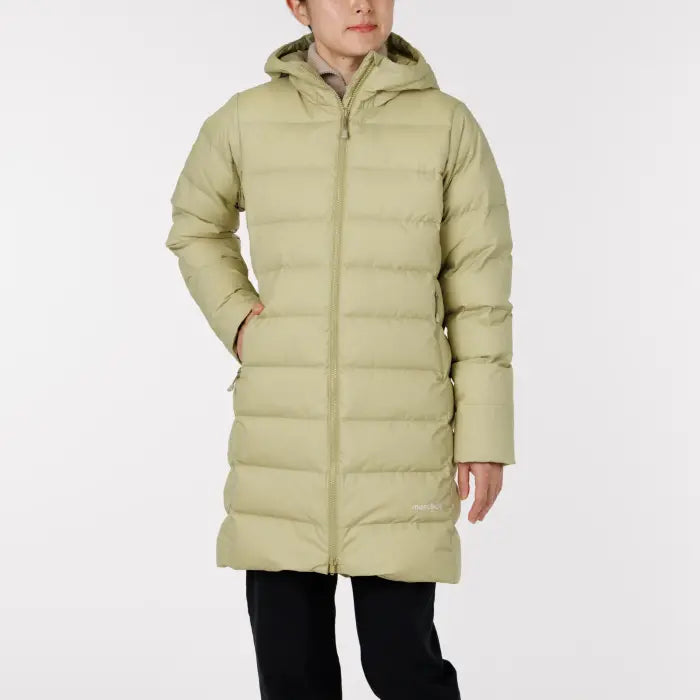 Montbell Cortina Down Coat Women's in tan, front view