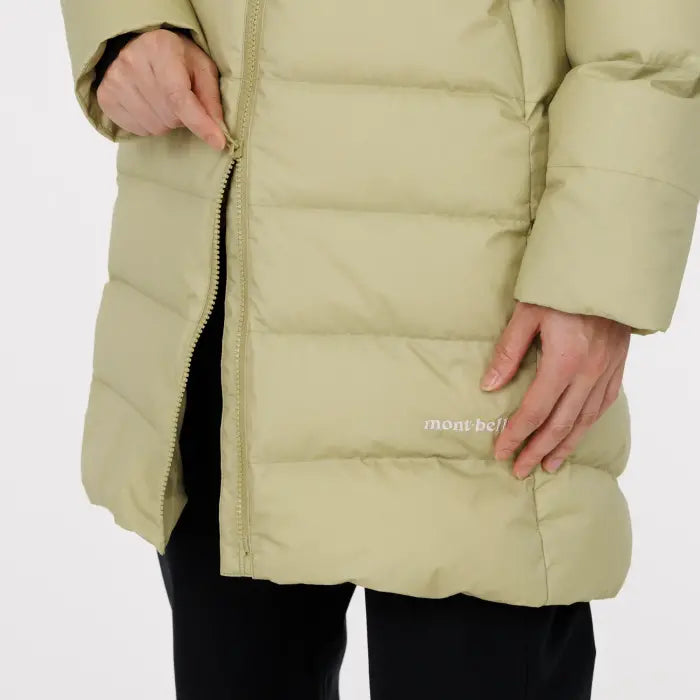 Montbell Cortina Down Coat Women's in tan, zip detail