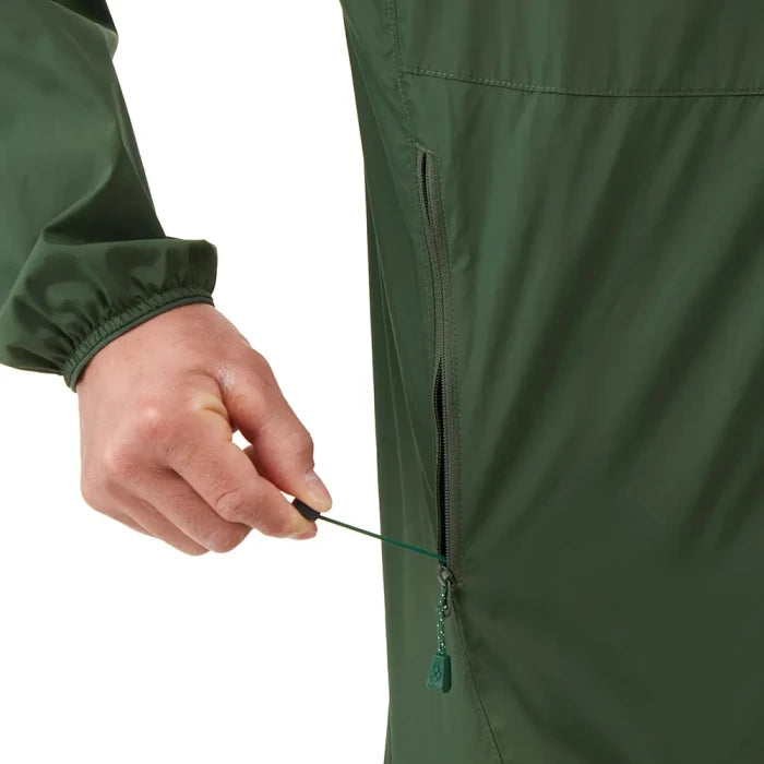 Montbell Wind Blast Jacket Men's in dark green, zip detail