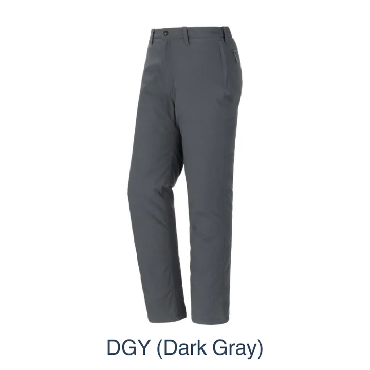 Montbell Men's O.D. Insulated Pants with Belt Loops in Dark Gray, showcasing a regular fit and durable ripstop exterior.