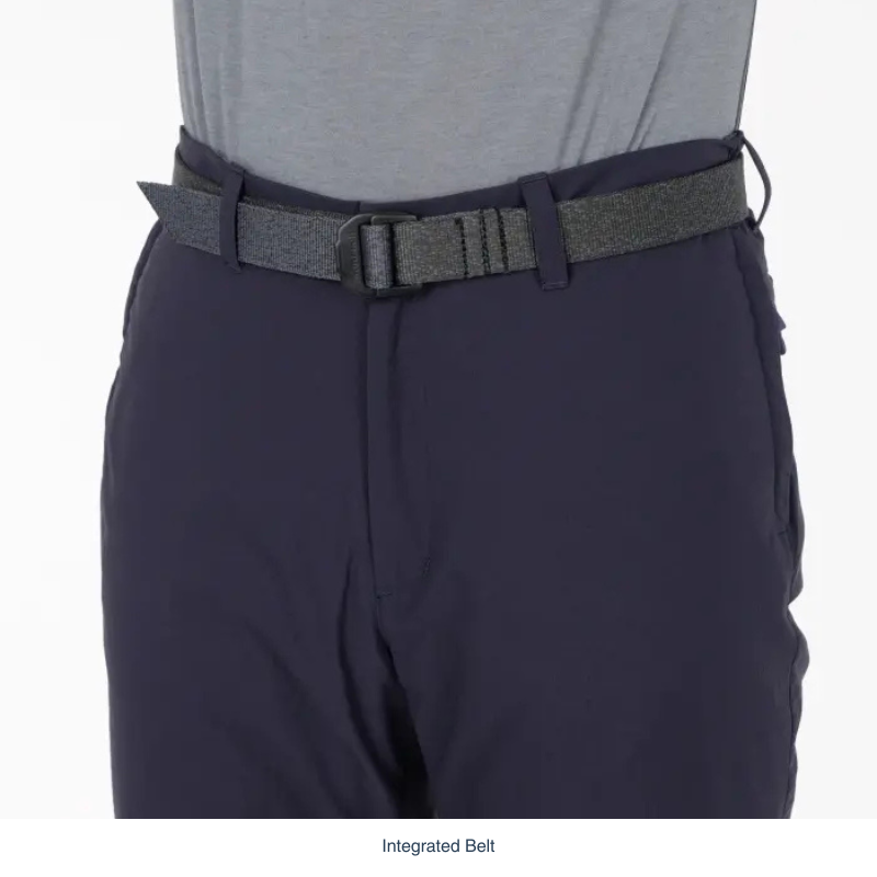 Montbell Men's O.D. Insulated Pants with Belt Loops in navy, showcasing a regular fit and durable ripstop exterior.