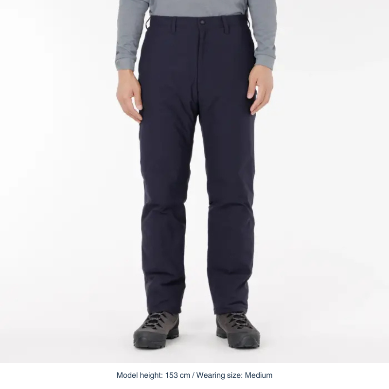 Montbell Men's O.D. Insulated Pants with Belt Loops in navy, showcasing a regular fit and durable ripstop exterior.