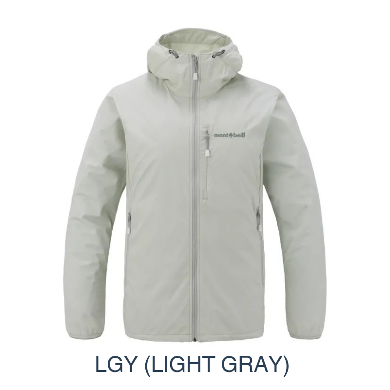 A light gray hooded jacket with a full front zipper and zippered chest pocket, shown on a plain white background with the text 'LGY (LIGHT GRAY)' below.
