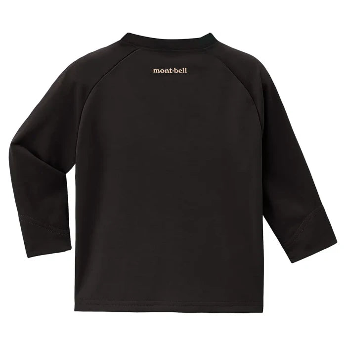 Montbell Baby Wickron Long Sleeve T Monta Bear Face in black, back view