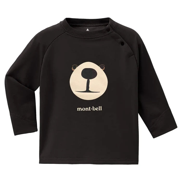 Montbell Baby Wickron Long Sleeve T Monta Bear Face in black, front view