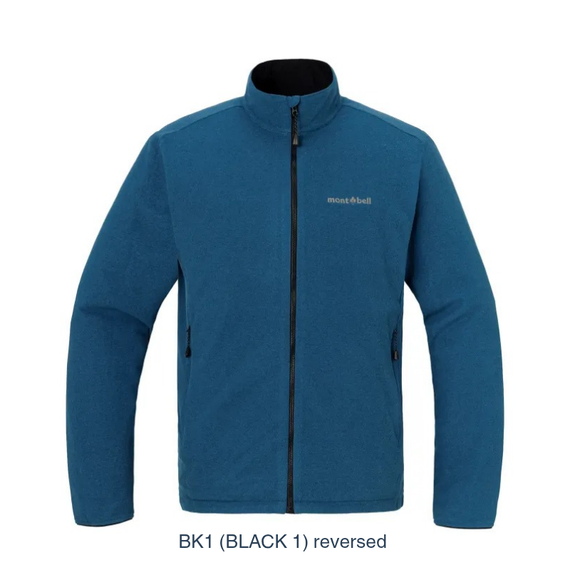 Montbell Men's Reversible Fleece Jacket in BK1 reverse , showcasing its relaxed fit and reversible design.