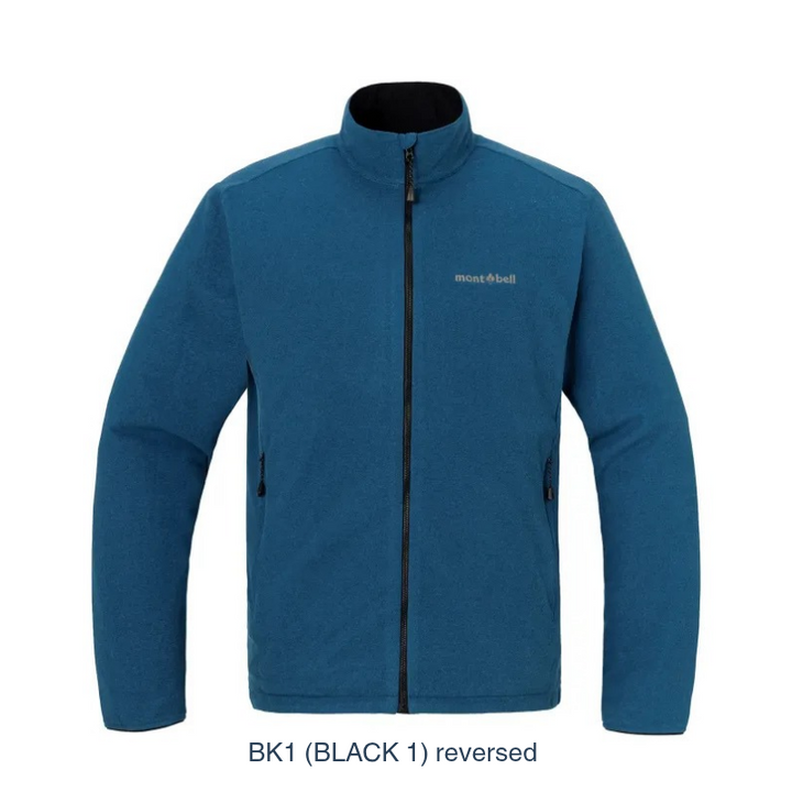 Montbell Men's Reversible Fleece Jacket in BK1 reverse , showcasing its relaxed fit and reversible design.