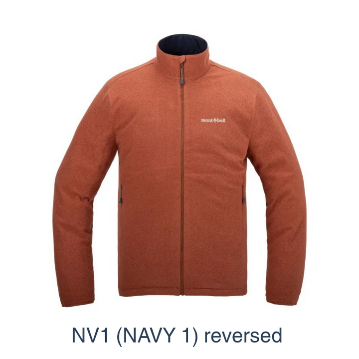Montbell Men's Reversible Fleece Jacket in nv1 reverse, showcasing its relaxed fit and reversible design.