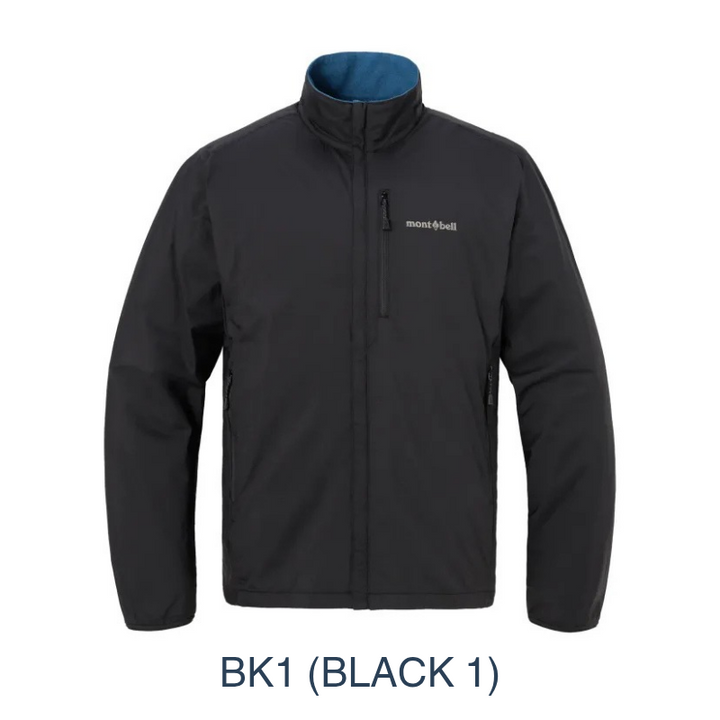 Montbell Men's Reversible Fleece Jacket in BK1, showcasing its relaxed fit and reversible design.