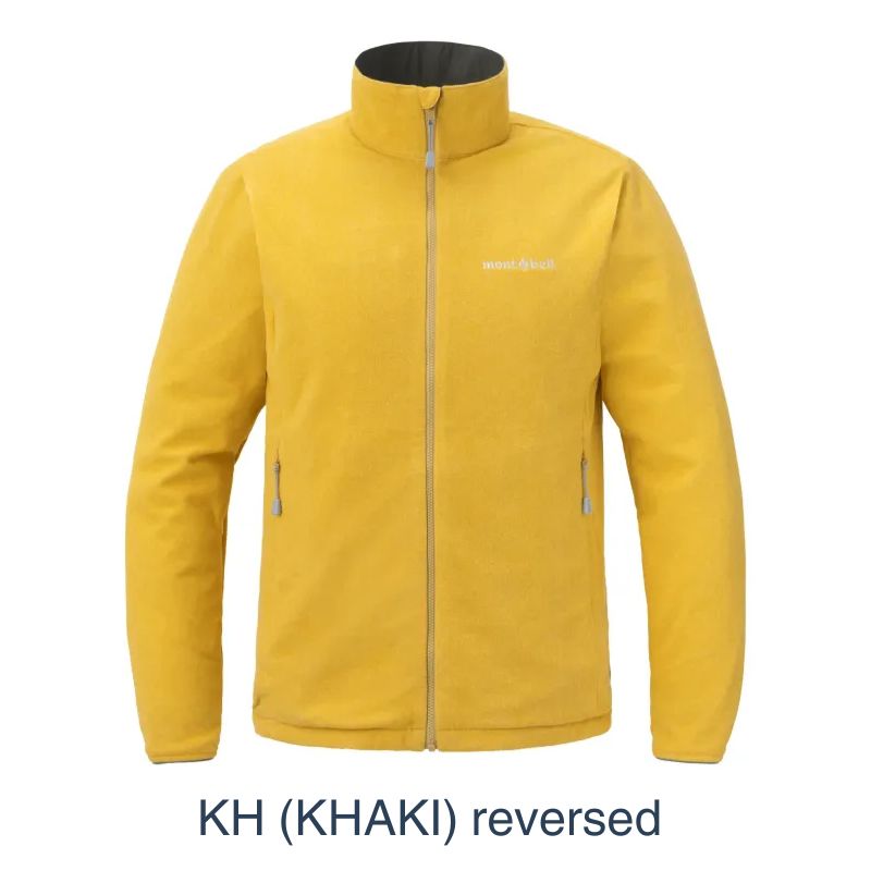 Montbell Women's Reversible Fleece Jacket in khaki reverse, showcasing its comfortable fit and reversible dual-style design.