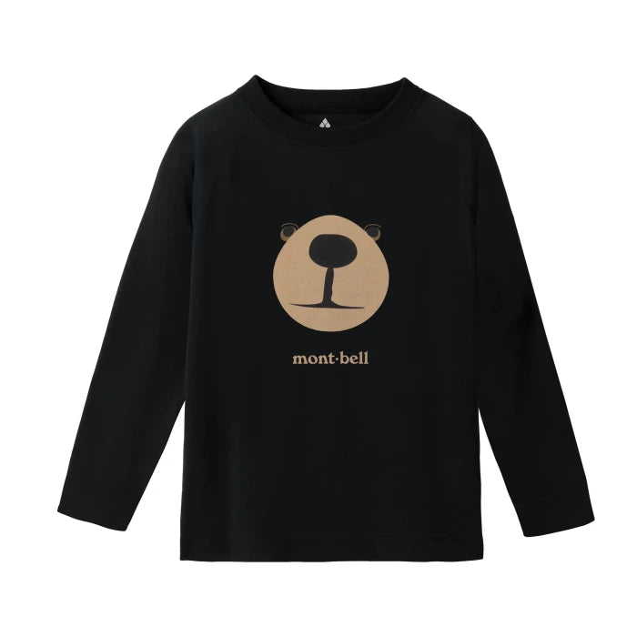 Montbell Kids' Wickron Long Sleeve T Monta Bear Face in black, front view