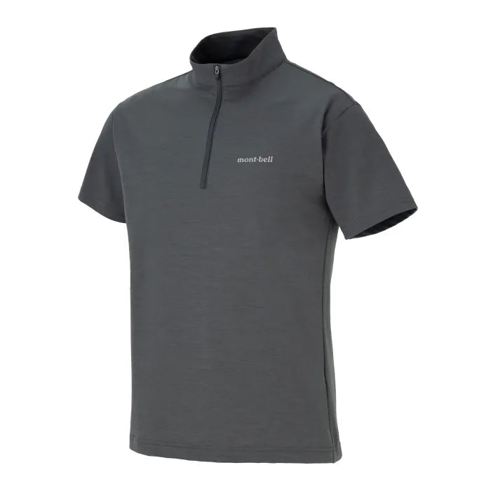 Montbell T-Shirt Men's Wickron UV-TECT Short Sleeve Zip Shirt UPF 50+ in Dark Gray