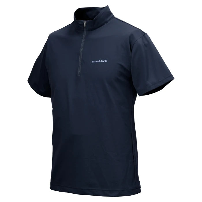 Montbell T-Shirt Men's Wickron UV-TECT Short Sleeve Zip Shirt UPF 50+ in Navy