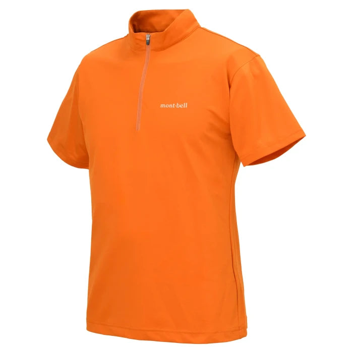 Montbell T-Shirt Men's Wickron UV-TECT Short Sleeve Zip Shirt UPF 50+ in Orange
