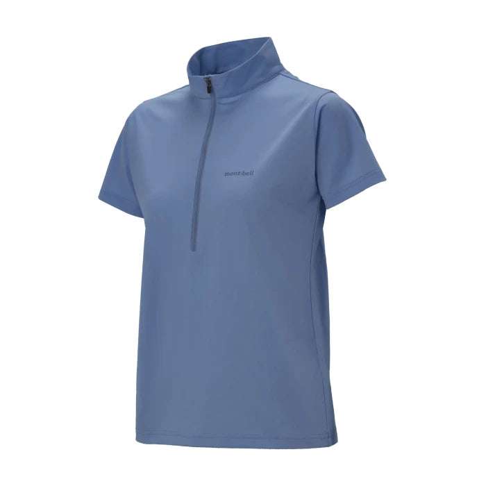 Montbell T-Shirt Women's Wickron UV-TECT Short Sleeve Zip Shirt UPF 50+ in Blue