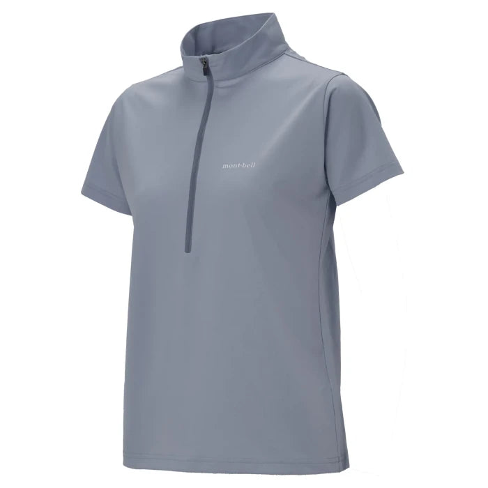 Montbell T-Shirt Women's Wickron UV-TECT Short Sleeve Zip Shirt UPF 50+ in Gray