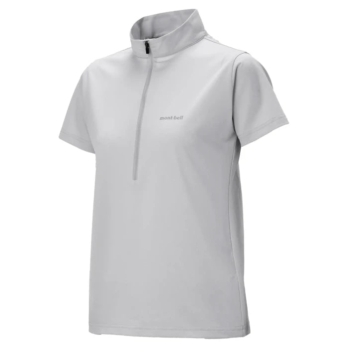 Montbell T-Shirt Women's Wickron UV-TECT Short Sleeve Zip Shirt UPF 50+ in Light Gray