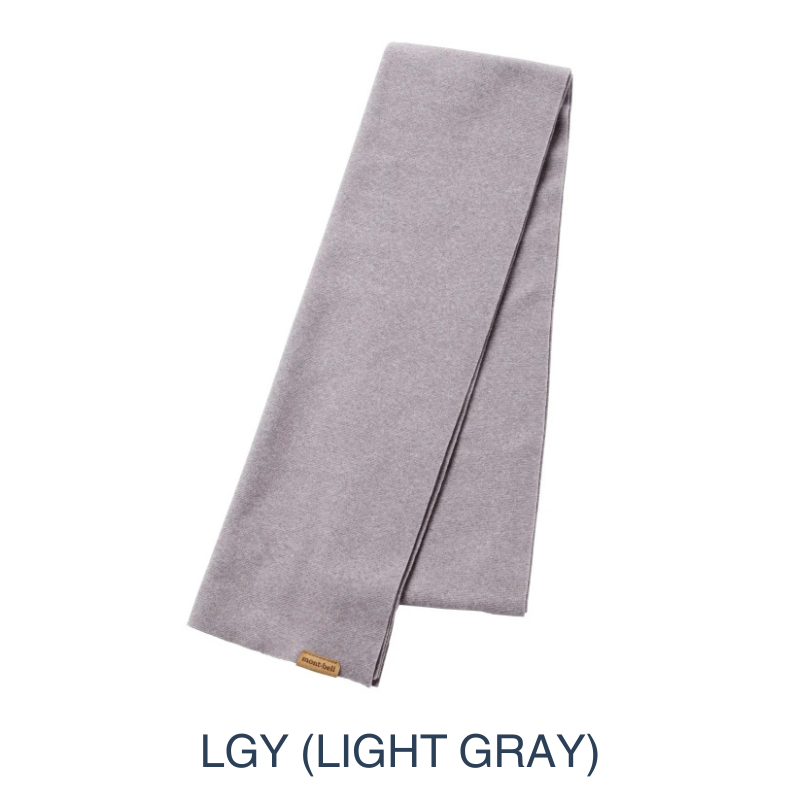 Montbell Fleece Muffler folded neatly to showcase its soft fleece construction and lightweight design.