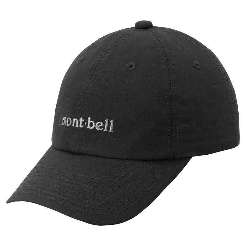 A black unisex baseball cap with the Montbell brand logo on the front.