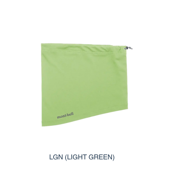Montbell UV-Protective Neck Gaiter in light green, showcasing its lightweight and stretchy tubular design.