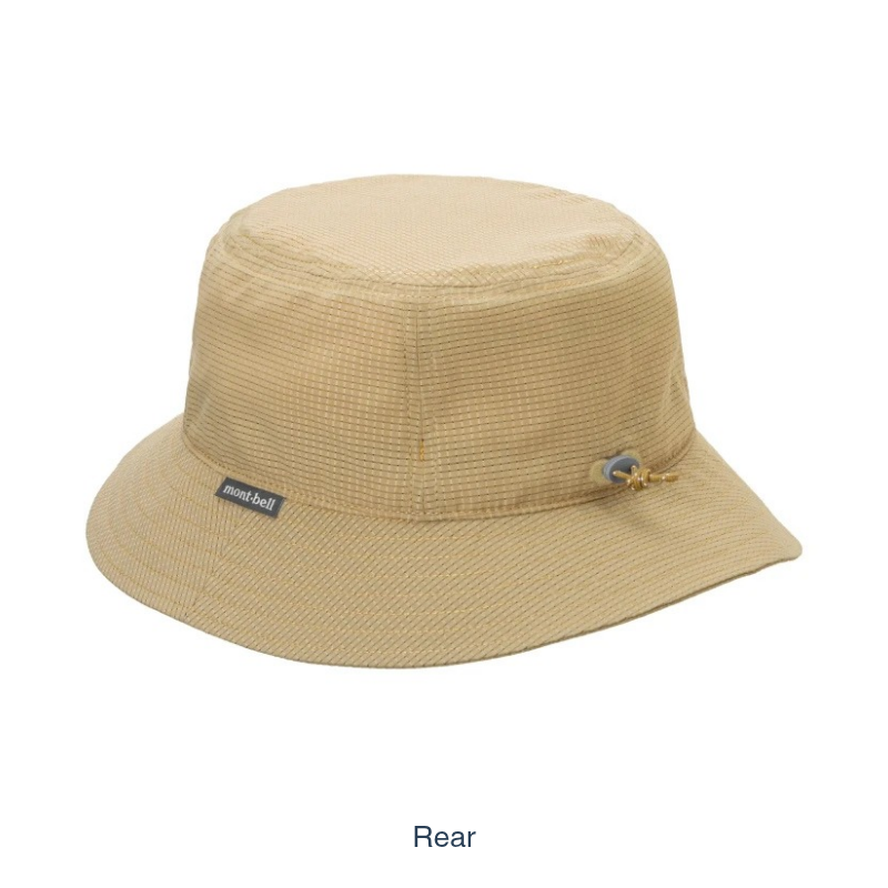 Montbell lightweight foldable hat featuring breathable Breeze Dot fabric and a flexible brim for easy packing.