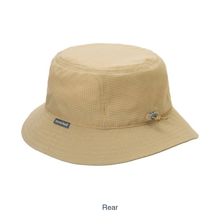 Montbell lightweight foldable hat featuring breathable Breeze Dot fabric and a flexible brim for easy packing.