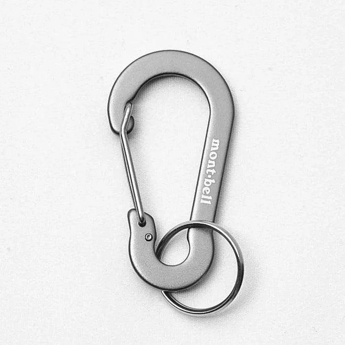 Montbell Flat Nasu-Kan 6 key carabiner in Gunmetal, flat aluminium body with spring gate and split ring.