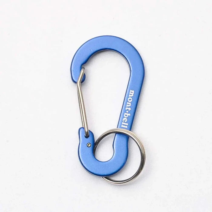 Montbell Flat Nasu-Kan 6 key carabiner in Royal Blue, flat aluminium body with spring gate and split ring.