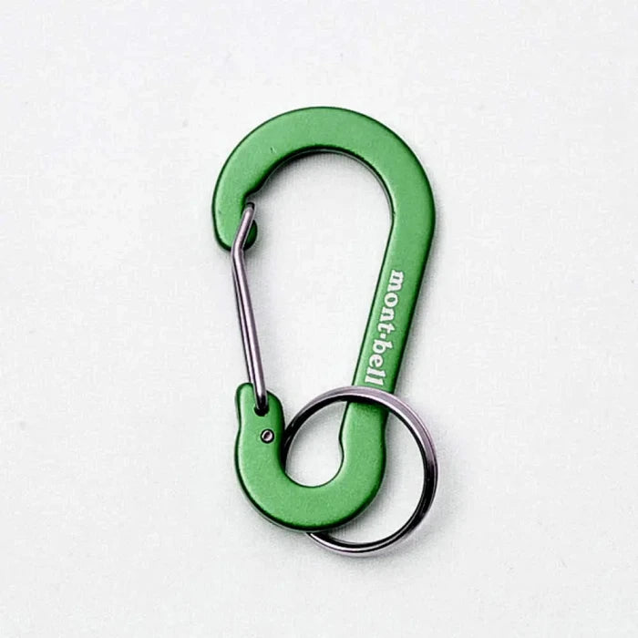 Montbell Flat Nasu-Kan 6 key carabiner in Sage, flat aluminium body with spring gate and split ring.