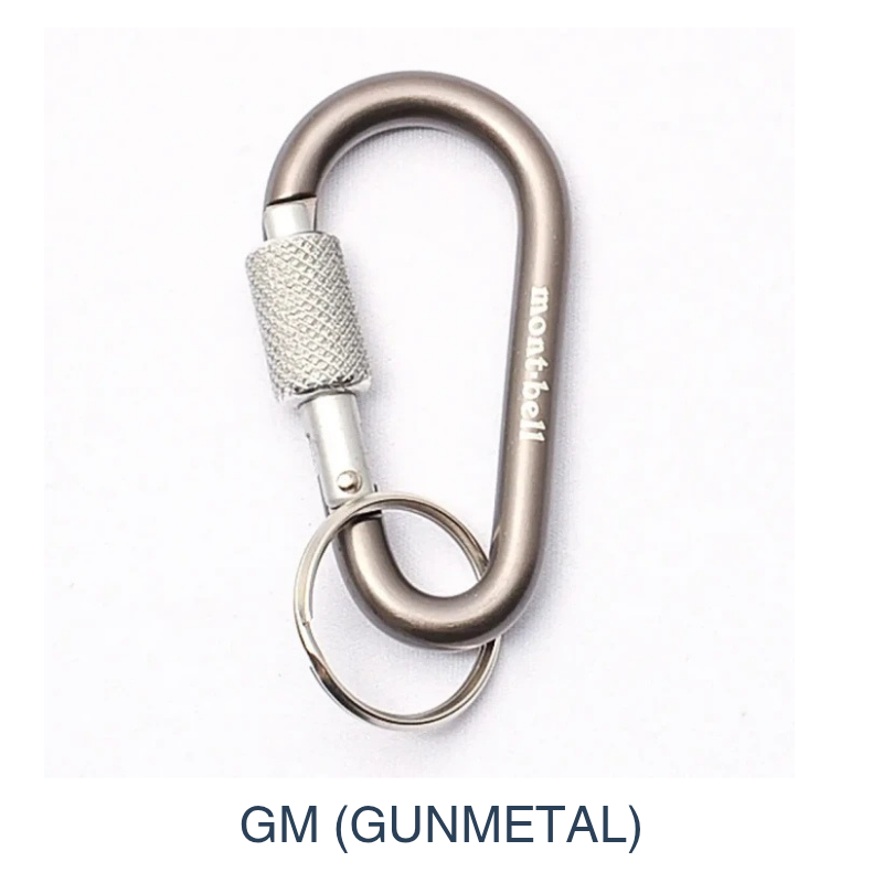 Montbell Key Carabiner Lock Nasu-Kan 6 in gunmetal, showcasing its sleek aluminum body and secure locking gate.