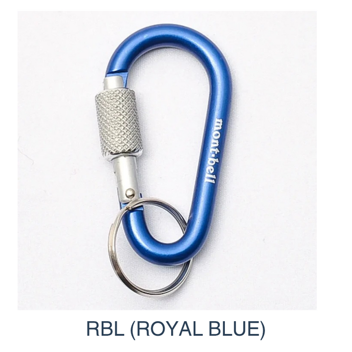 Montbell Key Carabiner Lock Nasu-Kan 6 in royal blue, showcasing its sleek aluminum body and secure locking gate.