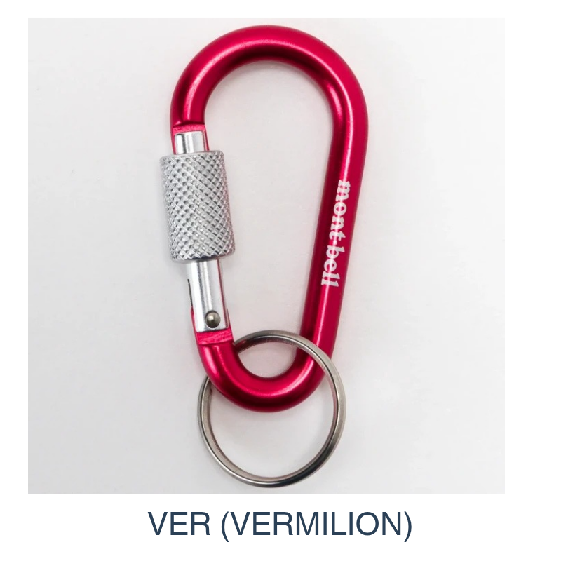 Montbell Key Carabiner Lock Nasu-Kan 6 in VERMILION, showcasing its sleek aluminum body and secure locking gate.