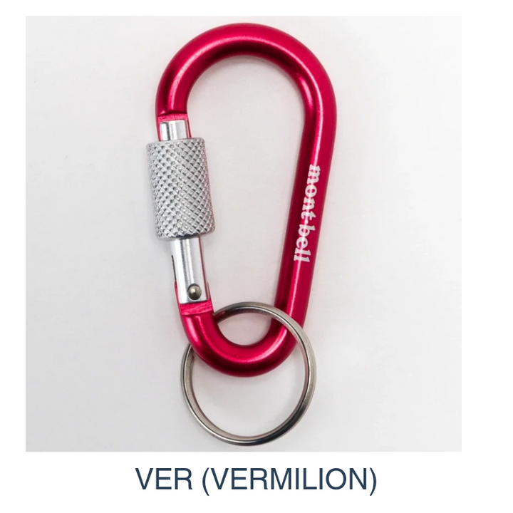 Montbell Key Carabiner Lock Nasu-Kan 6 in VERMILION, showcasing its sleek aluminum body and secure locking gate.