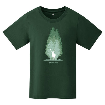 Montbell T-Shirt Women's Pear Skin Cotton T MORI TO SHIKA - Dark Green Salmon UV Cut