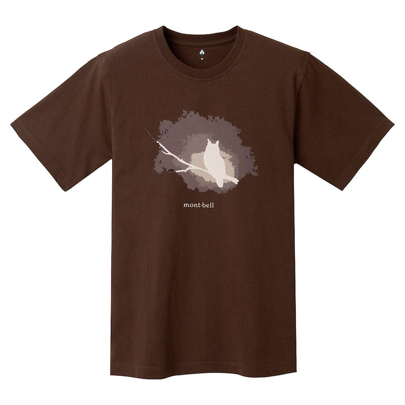 Montbell T-Shirt Unisex Pear Skin Cotton T Horned Owl - Dark Brown UV Cut