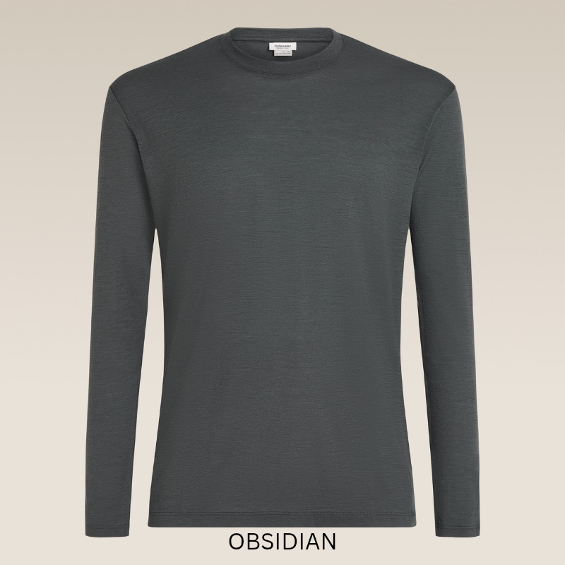 Icebreaker Unisex 150 Long Sleeve Tee showcasing its classic crew neck design and lightweight Merino wool construction.