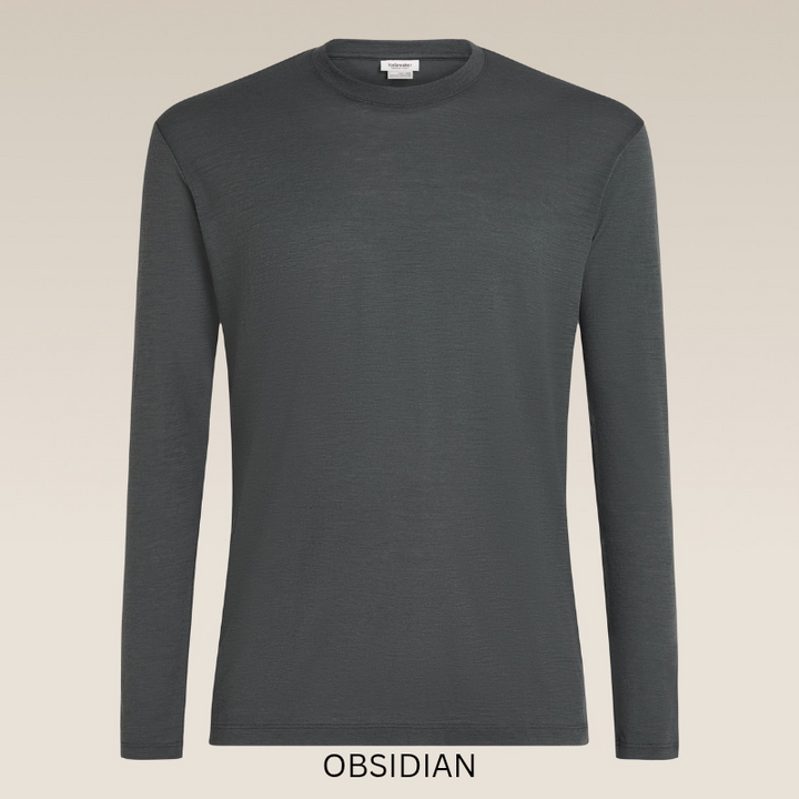 Icebreaker Unisex 150 Long Sleeve Tee showcasing its classic crew neck design and lightweight Merino wool construction.
