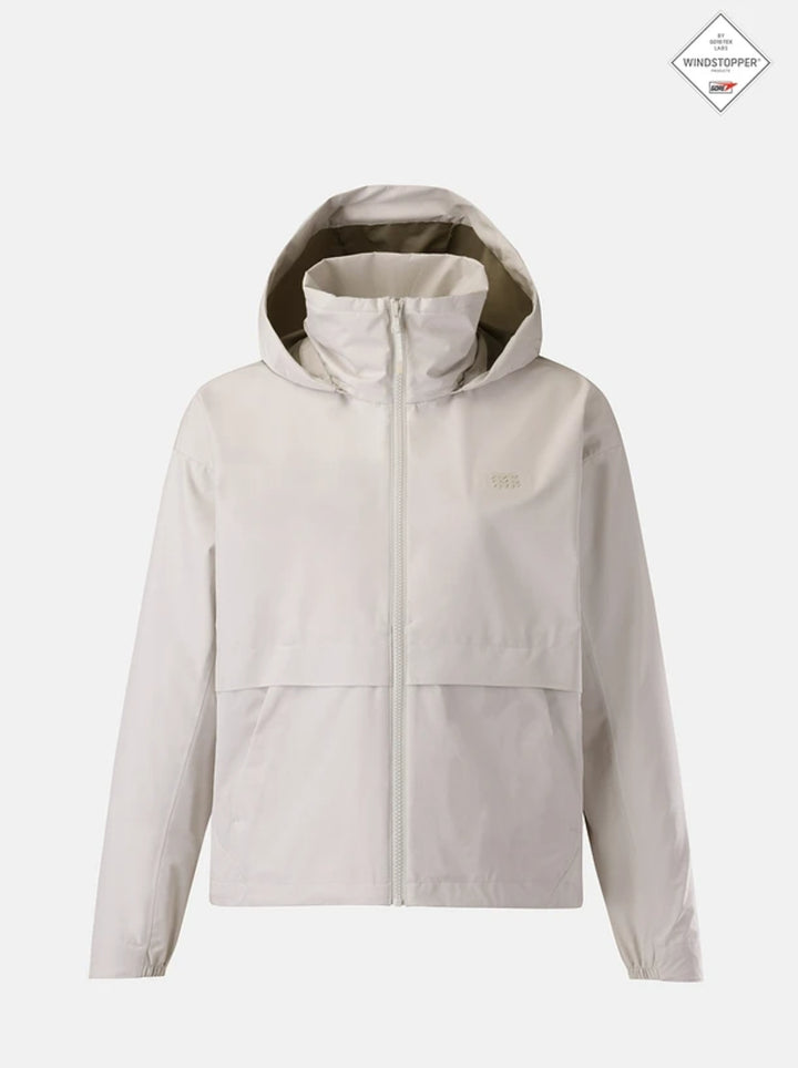 Kolon Sport Women's GORE WINDSTOPPER Hybrid Jacket in light beige — women's waterproof shell jacket for shoulder-season hiking