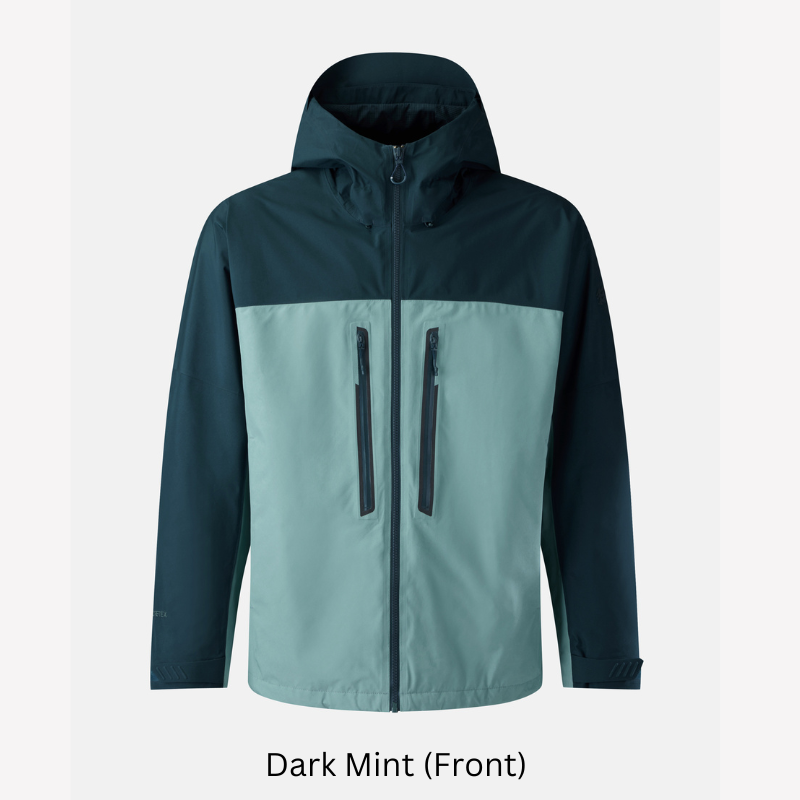 Kolon Sport Men's GORE 2L Windchaser Jacket in Dark Mint — men's waterproof shell jacket for hiking & cold-weather travel