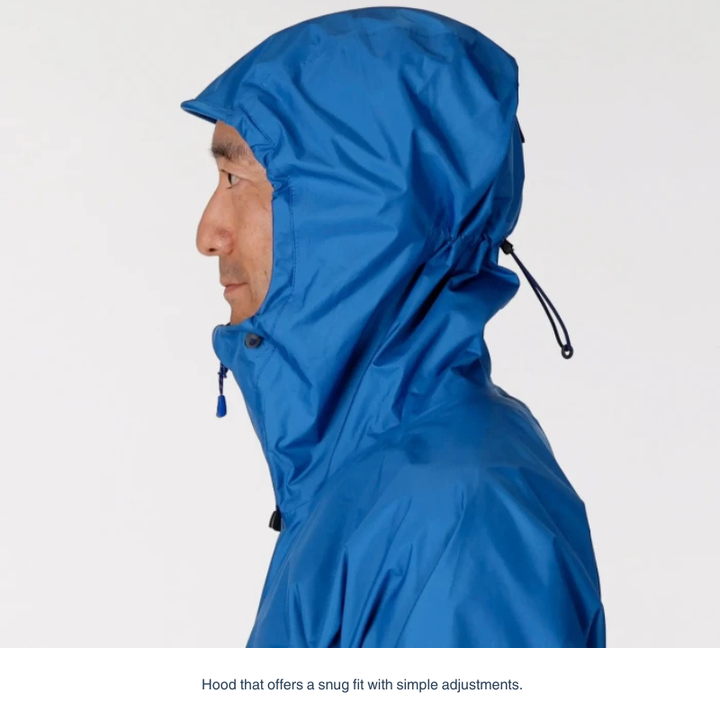 Montbell Men's Rain Hiker Jacket - blue lightweight waterproof outdoor jacket.