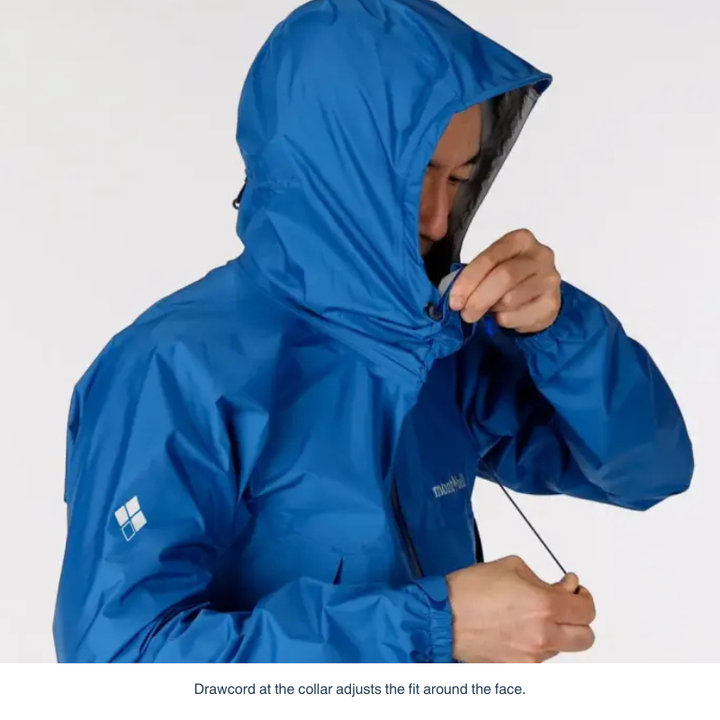 Montbell Men's Rain Hiker Jacket - blue lightweight waterproof outdoor jacket.