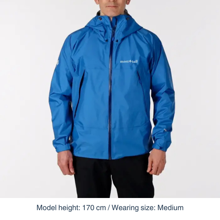 Montbell Men's Rain Hiker Jacket - blue lightweight waterproof outdoor jacket.