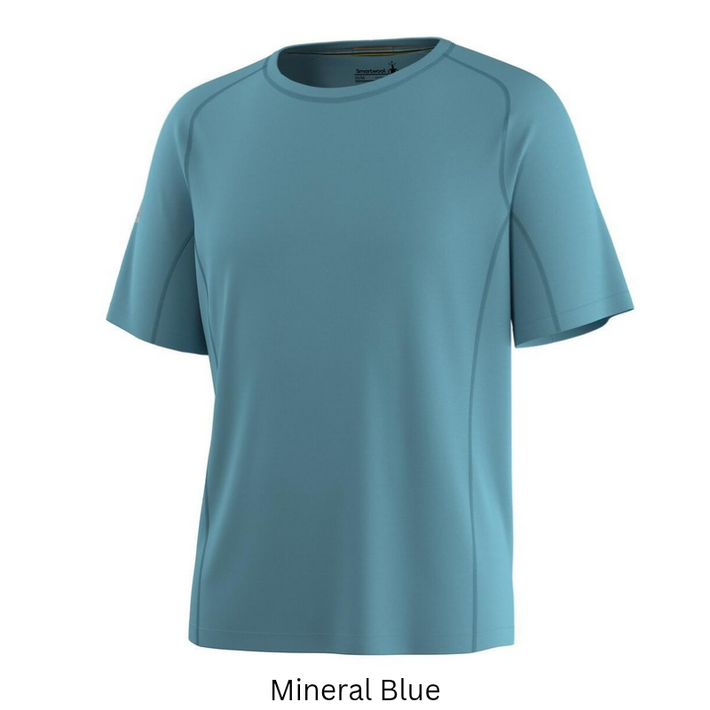 Smartwool Men's Active Ultralite Short Sleeve Tee (SW016544) in mineral blue. A lightweight, breathable merino wool blend t-shirt designed for active outdoor performance