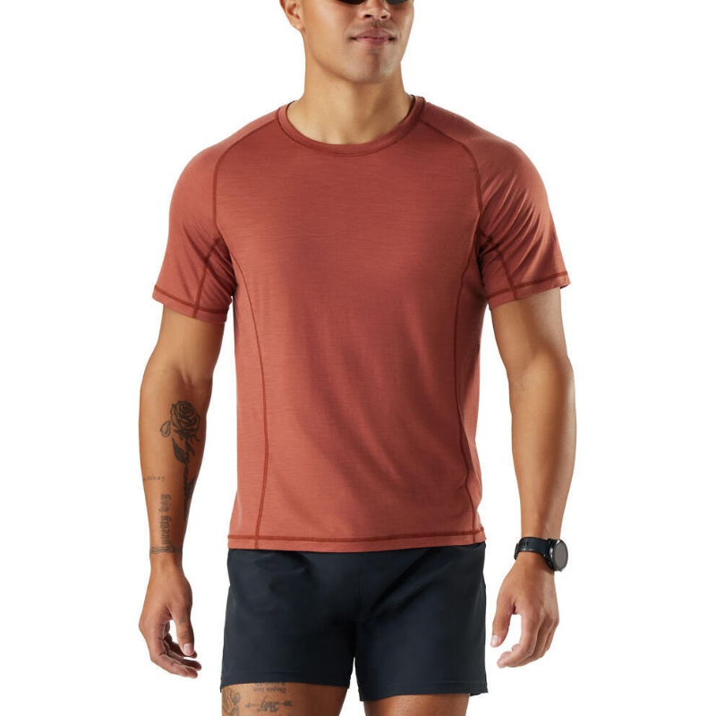 Smartwool Men's Active Ultralite Short Sleeve Tee (SW016544) in Burnt Sienna. A lightweight, breathable merino wool blend t-shirt designed for active outdoor performance